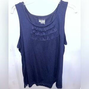 Basic Editions Dark Blue Ruffle Tank Top